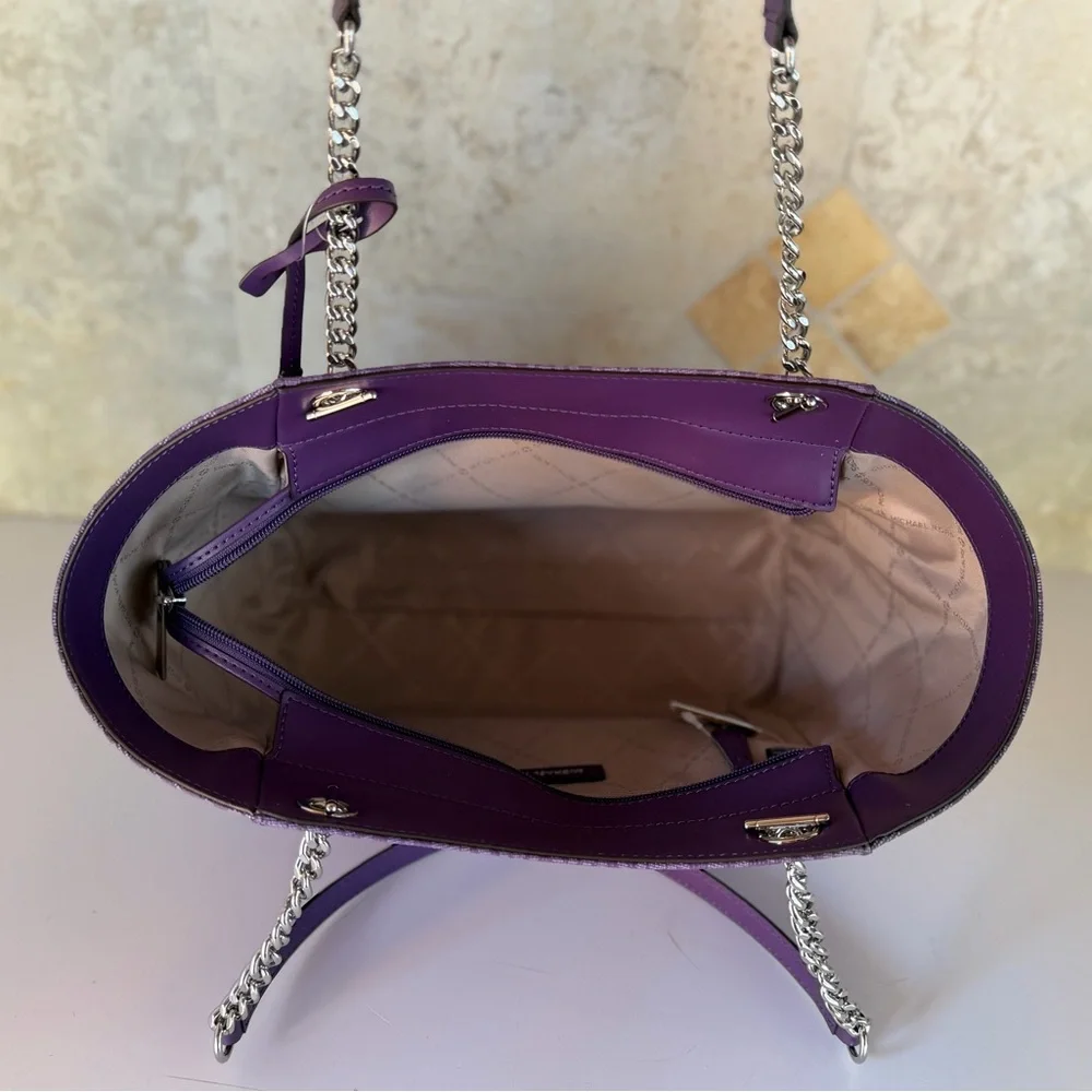 Michael Kors Jet Set Travel LG Shoulder Chain Tote Bag MK Dark Purple - Picture 10 of 14